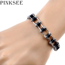 PINKSEE Punk Men Stainless Steel Rubber Bike Bicycle Chain Bracelet Bangle Cuff For Male Cool Charm Jewelry Gift Wholesale 2024 - buy cheap