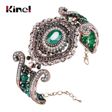 Kinel Luxury Vintage Big Bracelet Green Natural Stone Crystal Beads Bangle For Women Fashion Antique Gold Turkey Jewelry Gift 2024 - buy cheap