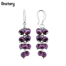 Fashion Cluster Dark Purple Opal Earrings For Women Antique Silver Plated Fashion Jewelry 2024 - buy cheap