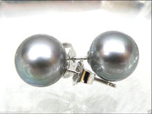14K/20 white gold 9-10mm AAA+++ perfect round gray south sea pearl earring stud 2024 - buy cheap