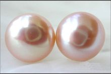 free shipping PINK natural AAA 12-11mm South Seas pearl earrings with 14 k 2024 - buy cheap