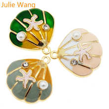Julie Wang 6PCS Enamel Shell Starfish Charms Pearl Rhinestone Gold Tone Bracelet Necklace Alloy Pendant Jewelry Making Accessory 2024 - buy cheap