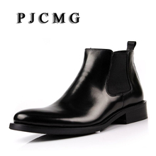 PJCMG-Botas de piel auténtica para hombre, zapatos de vestir, con estampado de bulto, transpirables, de Punta puntiaguda, para primavera y otoño 2024 - compra barato