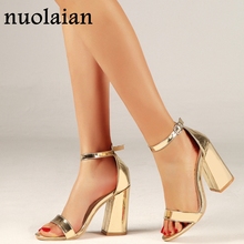 10CM Gold High Heels Sandal Shoes Women Ankle Strap Patent Leather Sandals Woman High Heel Shoes Summer Open Toe Pump Shoe Pumps 2024 - buy cheap