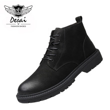 DESAI Handmade Men Boots Genuine Leather Men Autumn High Boots 2019 New Outdoor Water Proof Boots Fashion Black Military Boots 2024 - buy cheap