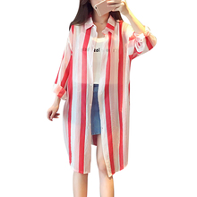 2018 Autumn Loose Shirts Blusas New Striped Kimono Cardigan Women Long Sleeve Summer Beach Blouses Female Sun Cover Up Long Tops 2024 - buy cheap