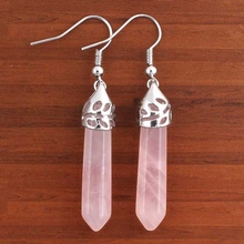100-Unique 1 Pair Silver Plated Natural Pink Quartz Crystal Faceted Column Dangle Earrings For Women Fashion Jewelry 2024 - buy cheap