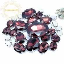 5 SIZES 30PCS Free shipping! Wine red oval shape Glass Crystal sew on rhinestones with calw Diy wedding decoration 2024 - buy cheap