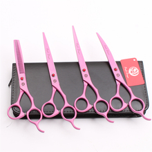 Conjunto de tesoura de cortar cabelo japonês, 4 unidades, 7.0 ", 19.5cm, rosa, dragão roxo, animais de estimação, tesoura de corte + tesoura de desbaste, up & down, curva z3100 2024 - compre barato