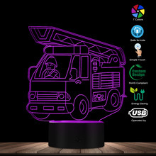 Lâmpada fire dept de escritório, motor de bombeiros, ilusão óptica 3d, luzes noturnas, lâmpadas led de mesa, decoração, presente