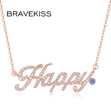 BRAVEKISS Rose Gold Color Happy Letter Pendant Necklace For Women Adjustable Extend Chain Jewellery Colar Feminino BUN0278 2024 - buy cheap