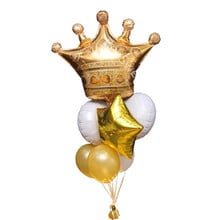 7 шт./лот гигантские Золотые шарики короны + 18 дюймов белые Звездные воздушные фольгированные шары + 10 ''латексные гелиевые шары для детского душа девичник декор для вечеринки 2024 - купить недорого