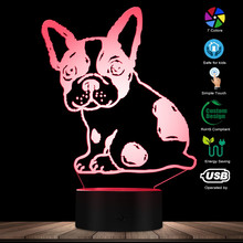 Lâmpada de mesa ilusão óptica 3d, formato de buldogue francês, nome personalizado, filhote de cachorro, animal de estimação, lâmpada de mesa moderna, colorida 2024 - compre barato