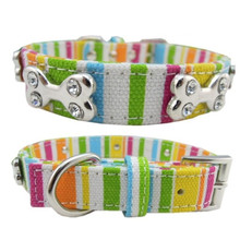 Collar de lona colorido para perro, accesorio con diamantes de imitación de hueso para cachorro y gato, S/M 2024 - compra barato