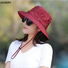 SUOGRY Foldable Adult Lady Summer Cotton Breathable Bucket Hats Wind Rope Fixed Adjustable Sunscreen UV Protection Sun Hat 2024 - buy cheap