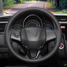 GNUPME DIY Artificial Leather Hand-Stitched Black Car Steering Wheel Cover for Honda Fit 2014 2015 Vezel 2014 XRV 2024 - buy cheap