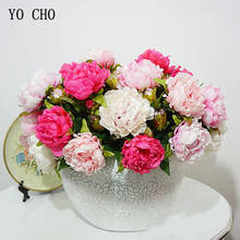 Yo cho flor falsa peônia rosa, flor branca de casamento, peônia artificial de decoração para casa, peônia rosa 2024 - compre barato