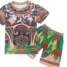 Детский костюм Мауи Моана для мальчиков, крутой костюм, От 3 до 10 лет, Детская летняя футболка на Хэллоуин, шорты, модные синие пижамы, подарок для детей 2024 - купить недорого