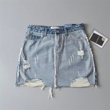 Mini saia jeans rasgada, sexy, curta, para meninas, verão, cintura alta, com borla, da moda, cor de contraste, saia jeans feminina, 2019 2024 - compre barato