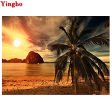 5D Diy Diamond Painting coconut tree Diamond Embroidery Sunset seascape Square Round Rhinestone Mosaic Picture Home Decor Gift 2024 - buy cheap