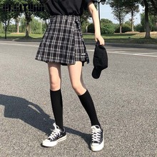 New 2020 Casual Fashion Plaid Retro Irregular High Waist College Wind Sweet Contrast Color Women Mini Skirt SK327 2024 - buy cheap