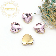 Hot sale Pink Heart Glass Crystal sew on rhinestones with gold claw Diy wedding dress accessories Free shipping 2024 - buy cheap