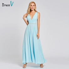 Dressv sky blue evening dress cheap v neck a line backless beading floor length wedding party formal dress evening dresses 2024 - buy cheap