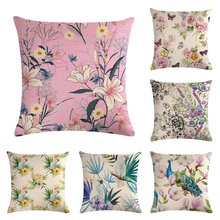 Beautiful Flowers Cotton Linen Cushion Cover Decorative Pillowcase Chair Seat and Waist Square 45x45cm Pillow Cover Home Living 2024 - buy cheap