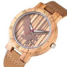 Unique Men Watch Natural Wooden Quartz Watches 3D Flying Eagle Display Genuine Leather Wristwatches Best Gifts for Male reloj 2024 - buy cheap