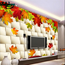 Beibehang folhas de outono douradas 3d de bordo folhas três-dimensional parede tv fundo de parede murais personalizados de parede 2024 - compre barato