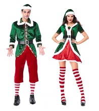 Взрослая пара Рождественский костюм эльфа зеленый эльф косплей костюм Санта Клауса рождественские вечерние платья для женщин и мужчин размера плюс 2XL 2024 - купить недорого