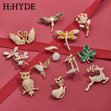 H:HYDE-broches de Metal con diamantes de imitación para hombre y mujer, broche de aleación de Color dorado, esmalte, mariposa, cristal, pájaro, insectos, para banquete y boda 2024 - compra barato