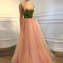 Champagne Muslim Evening Dresses A-line Sweetheart Tulle Velvet Flowers Dubai Saudi Arabic Long Formal Evening Gown 2024 - buy cheap