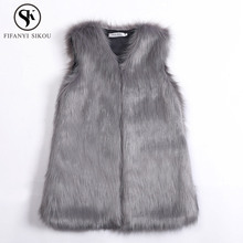 Faux fur vest women coat 2018 Winter Faux Fox Fur Vest Jacket Ladies Loose Casual Furry Fur Waistcoat Fluffy Fourrure Outerwear 2024 - buy cheap