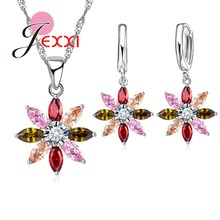 Newest Coming Fashion Sun Flower Cubic Zirconia Hot Genuine 925 Sterling Silver Necklace Set With Earrings Colorful Stone 2024 - buy cheap