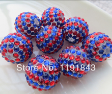 Kwoi vita vermelho com tiras azuis strass contas chunky 20mm 100pcs resina strass bola contas para robusto 2024 - compre barato