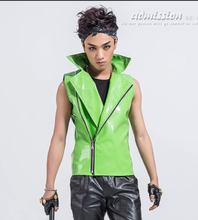 S-6xl ! 2021 New Men's Slim Hip-hop Punk Personalized Neon Green Leather Vest Fashion Outerwear Ds Singer Dance Stage Costumes 2024 - buy cheap