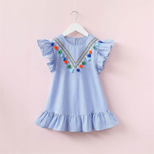 Vestido de festa infantil listrado com pétalas e franjas, vestido de verão para meninas 2024 - compre barato