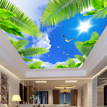 Papel de parede com foto 3d personalizada, fundo de parede com teto para sala de estar, hotel, decoração de praia, nuvens, céu azul e branco 2024 - compre barato