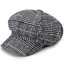 Boné octagonal de feltro, chapéu casual feminino de inverno, cor preta 2024 - compre barato