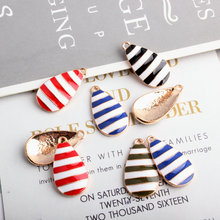 Mini Order 10pcs 13*25MM Stripes Style Enamel Alloy Charms Gold Tone Plated Fashion Waterdrop Pendant Keyring Earring Pendants 2024 - buy cheap