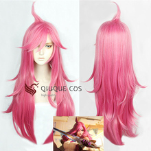 Peruca de cosplay katarina du couteau, peruca longa de 75cm com estilo rosa e rosa, resistente ao calor + touca 2024 - compre barato