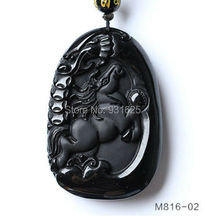 Beautiful 52x35mm Chinese Handwork Natural Black Obsidian Carving Horse Lucky Pendants Necklace Fine Fashion Amulet Jewelry 2024 - buy cheap