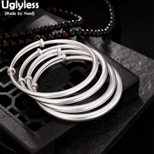 Uglyless 100% Real 999 Full Silver Push-pull Bracelet for Women Simple no Decorations Fine Jewelry Fashion Plain Bangles 4 Sizes 2024 - buy cheap