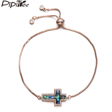 Pipitree Luxury Natural Abalone Shell Cross Bracelet for Women Men Copper Rose Gold Color CZ Zircon Bracelets Chain Jewelry 2024 - buy cheap