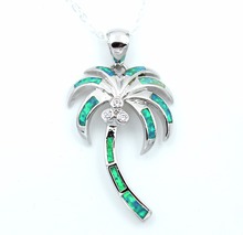 Green / Blue / White / Orange Fire Opal Palm Tree Pendant Necklace for Chrismas 2024 - buy cheap