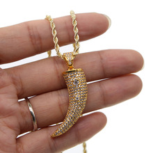 Micro pave Cubic zirconia Horn pendant gold color hiphop bling horn pendant Men boy jewelry fashion Rock Jewelry necklace 2024 - buy cheap