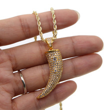 Micro pave Cubic zirconia pingente de Chifre hiphop bling do pingente de chifre menino Dos Homens da cor do ouro colar de jóias Jóia da forma da Rocha 2024 - compre barato