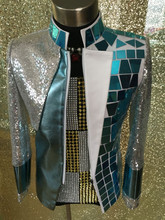Fashion Men Sequins Mirrors Splice Slim Casual Jacket Male DJ Singer Stage Performance Prom Punk Ds  Costumes Outerwear 2024 - buy cheap