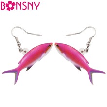 Bonsny Acrylic Purple Queen Anthias Fish Earrings Big Long Dangle Drop Ocean Sea Jewelry For Women Ladies Teens Accessories Bulk 2024 - buy cheap